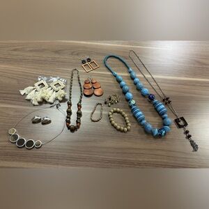 Jazzy Wood, Straw, Beaded Necklaces, Earrings, and Bracelets